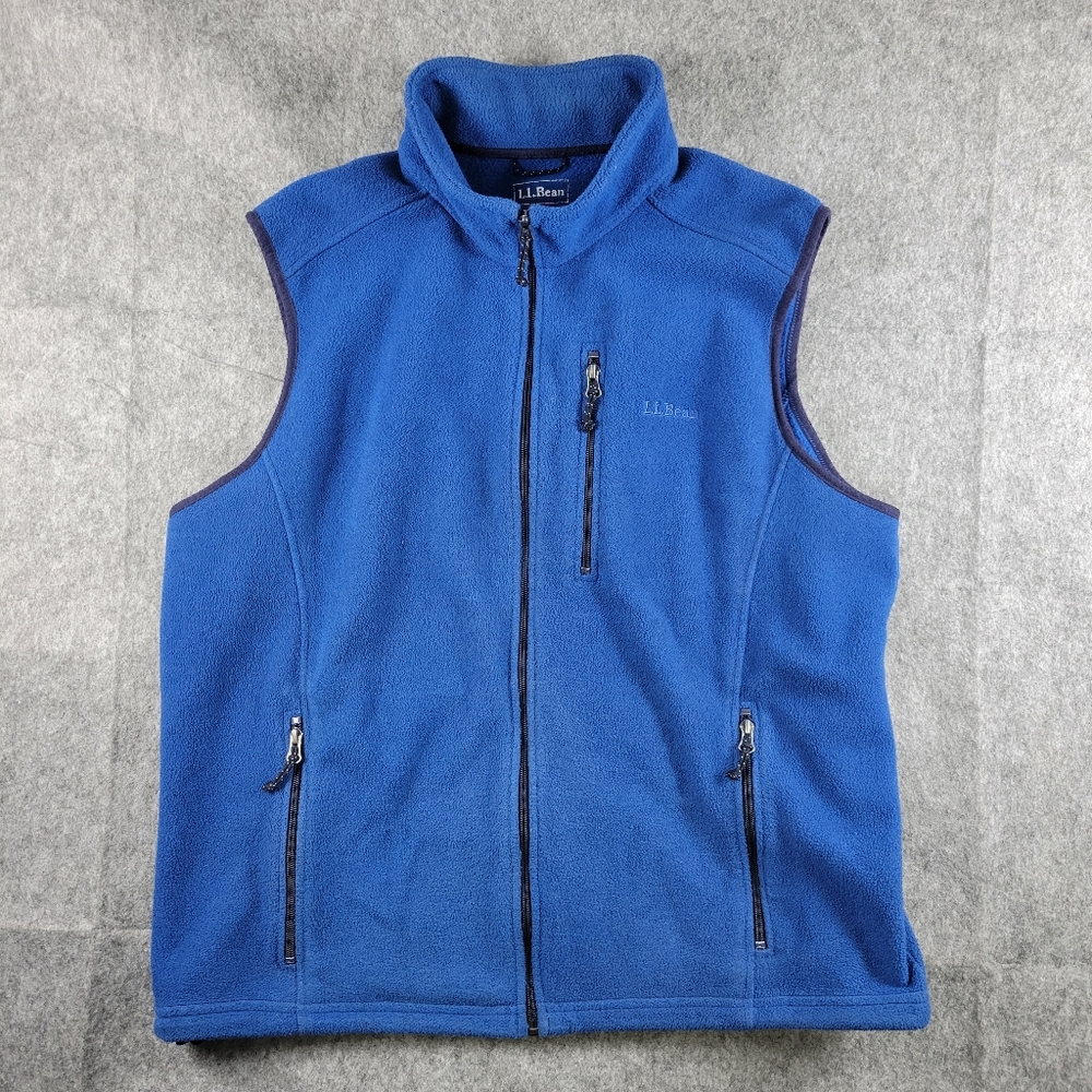 LL Bean Blue Polartec Fleece Full Zip Vest Mens Size XL